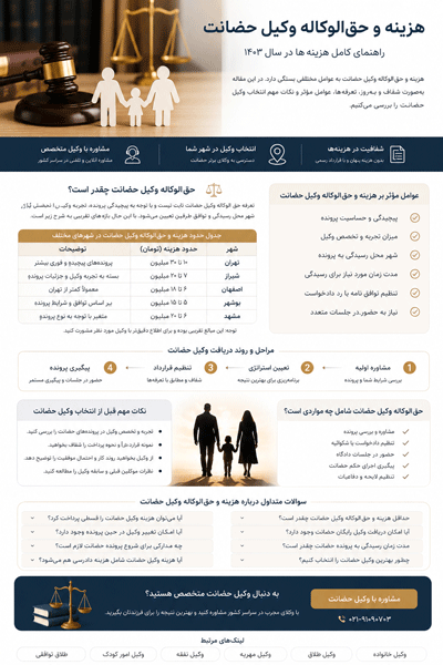 هزینه و حق‌الوکاله وکیل حضانت ۱۴۰5  (جدول تعرفه )